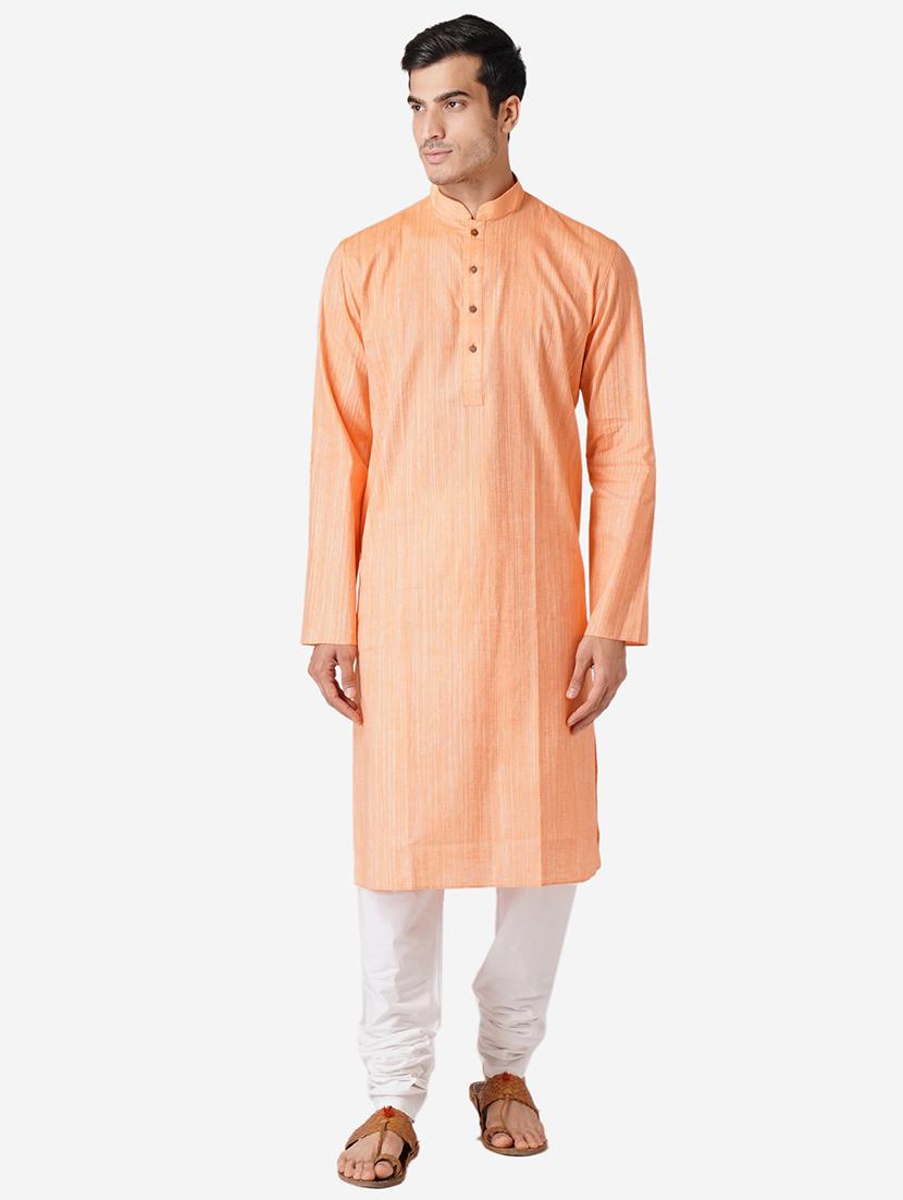peach solid woven long kurta - 17424621 - Zoom Image - 1