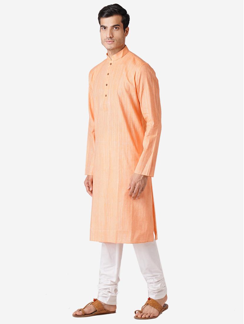 peach solid woven long kurta - 17424621 - Zoom Image - 2