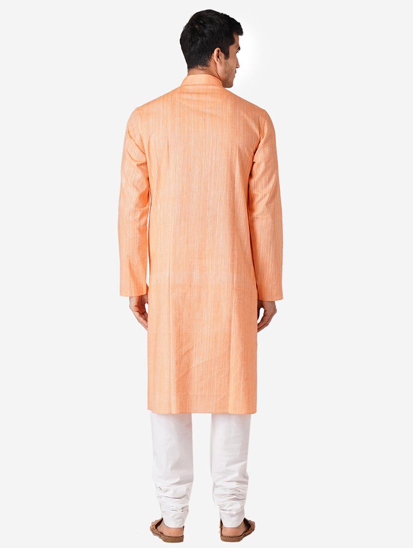 peach solid woven long kurta - 17424621 - Zoom Image - 3