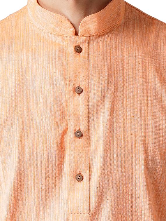 peach solid woven long kurta - 17424621 - Zoom Image - 4