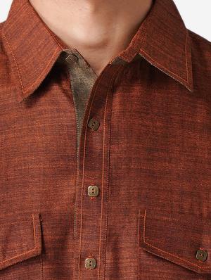 brown solid woven pathani kurta - 17424626 - Standard Image - 4