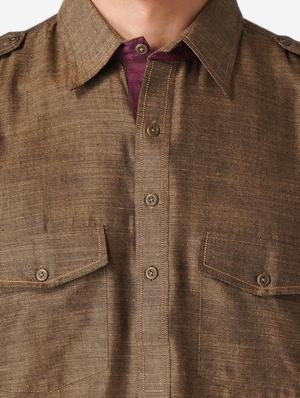 khaki solid woven pathani kurta - 17424627 - Standard Image - 4