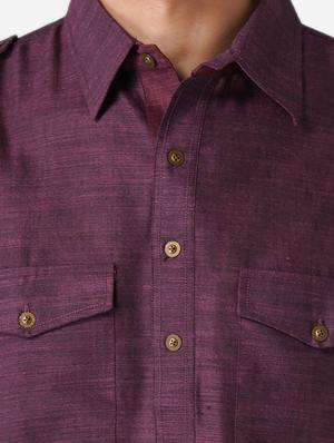 purple solid woven pathani kurta - 17424630 - Standard Image - 4