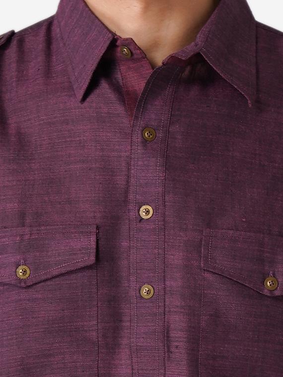 purple solid woven pathani kurta - 17424630 - Zoom Image - 4