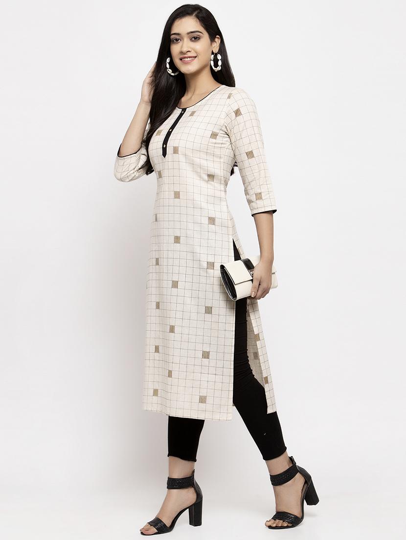 checkered straight kurta - 17424943 - Zoom Image - 4
