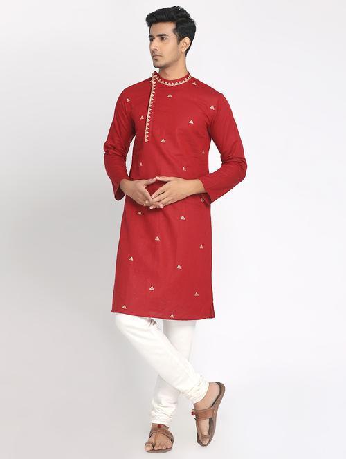 red embroidered long kurta - 17424946 - Standard Image - 1