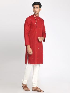red embroidered long kurta - 17424946 - Standard Image - 2