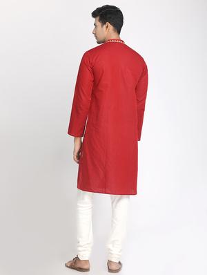 red embroidered long kurta - 17424946 - Standard Image - 3