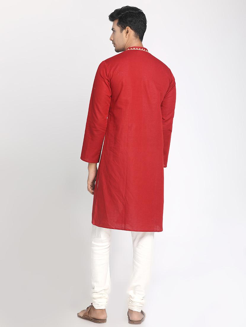 red embroidered long kurta - 17424946 - Zoom Image - 3
