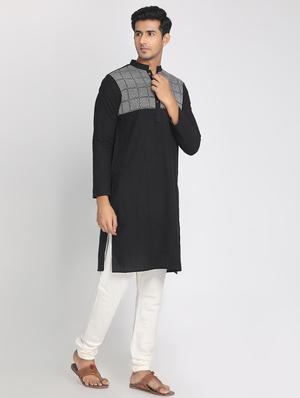 black checkered long kurtas kurta - 17424955 - Standard Image - 2
