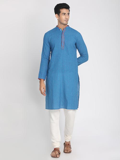 blue checkered long kurta - 17424962 - Standard Image - 1