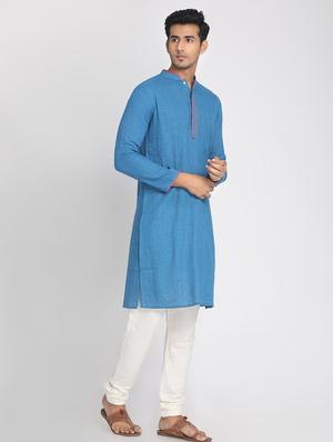 blue checkered long kurta - 17424962 - Standard Image - 2