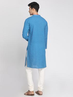 blue checkered long kurta - 17424962 - Standard Image - 3