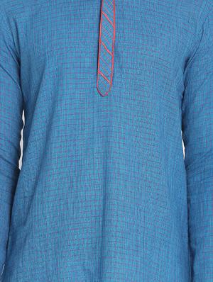blue checkered long kurta - 17424962 - Standard Image - 4