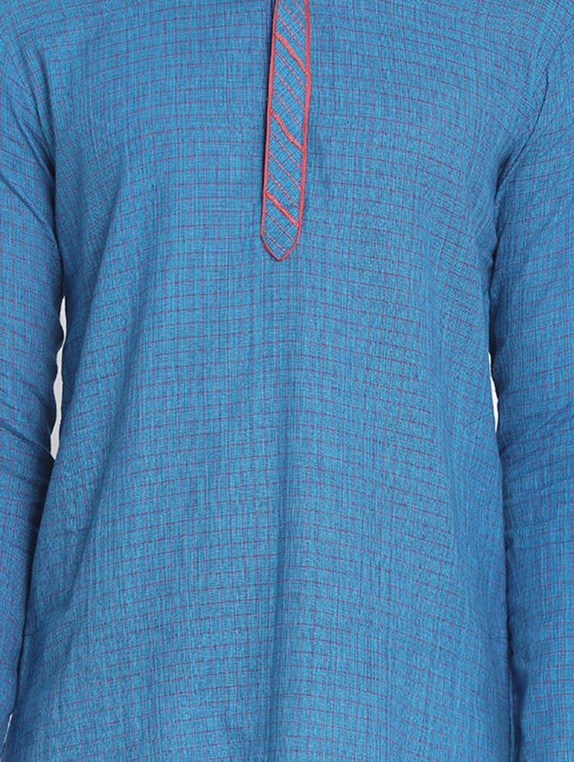 blue checkered long kurta - 17424962 - Zoom Image - 4