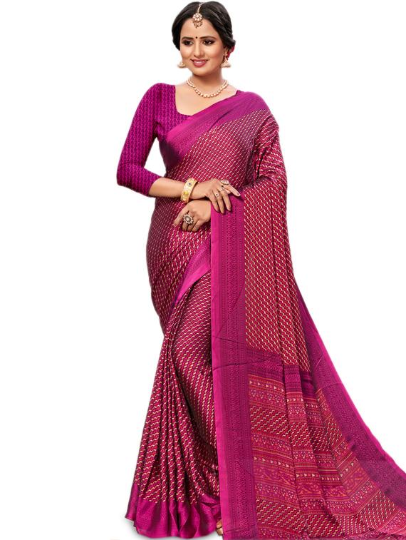 magenta crepe printed saree with blouse - 17425025 - Zoom Image - 1