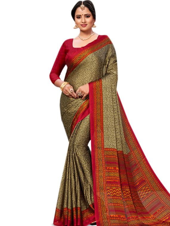 bordered printed saree with blouse - 17425026 - Zoom Image - 1