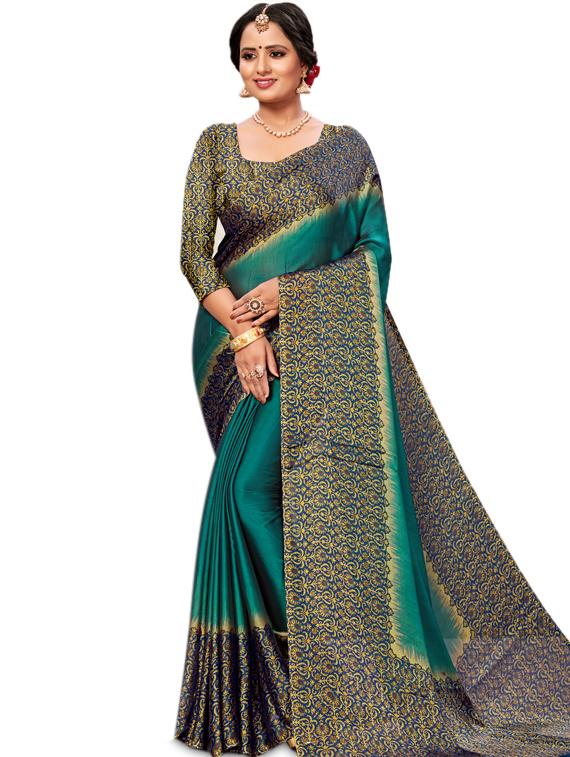 solid printed saree with blouse - 17425030 - Zoom Image - 1