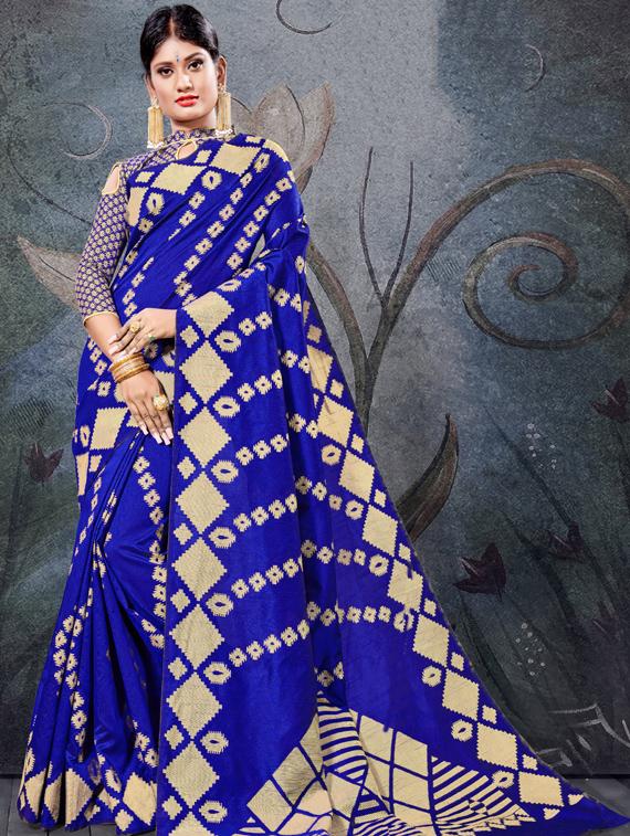 geometrical woven saree with blouse - 17425046 - Zoom Image - 1