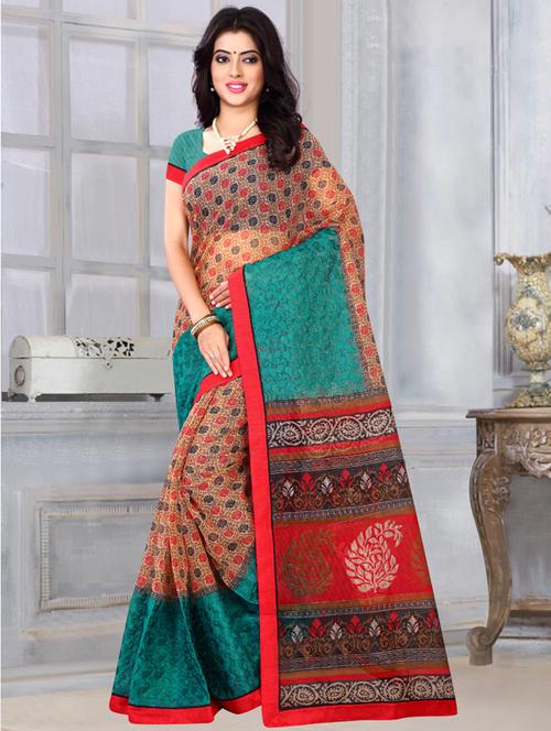 ethnic motif printed saree with blouse - 17425052 - Standard Image - 1