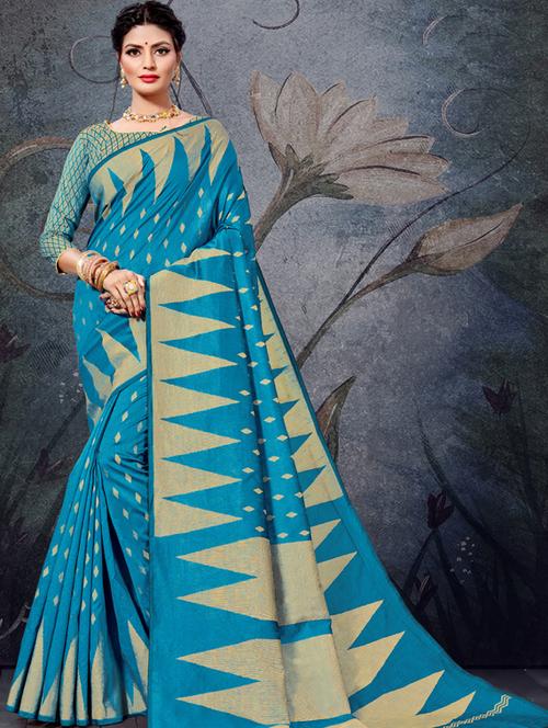 geometrical woven saree with blouse - 17425053 - Standard Image - 1