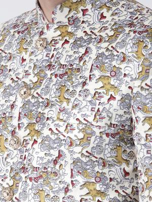 off white printed sherwani set - 17425283 - Standard Image - 5