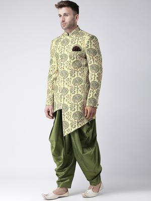 yellow printed sherwani set - 17425286 - Standard Image - 2
