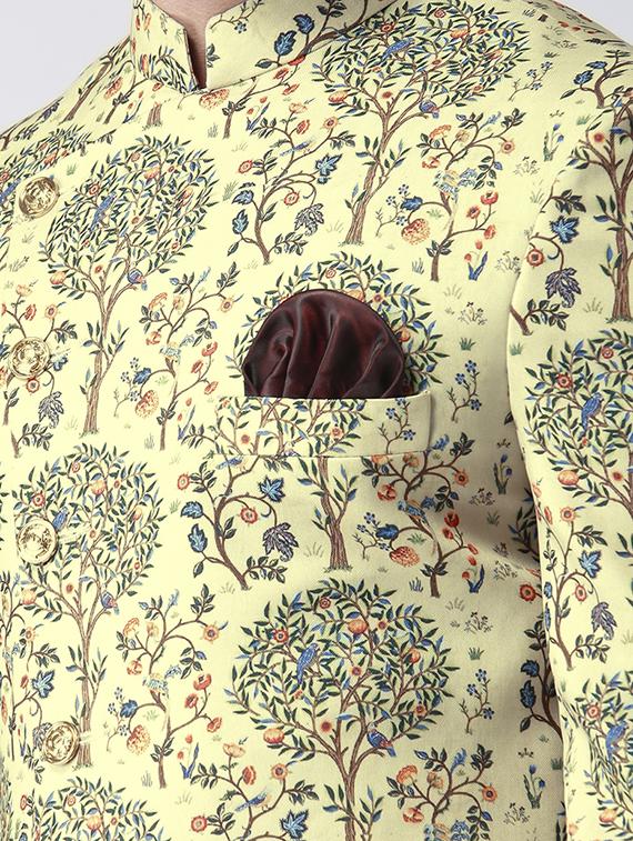 yellow printed sherwani set - 17425286 - Zoom Image - 5