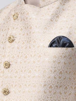 cream jacquard sherwani set - 17425294 - Standard Image - 4