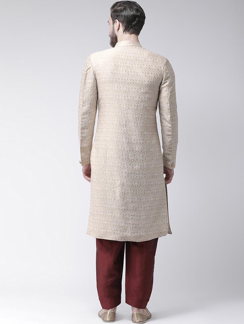 cream jacquard sherwani set - 17425294 - Zoom Image - 3