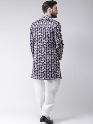 navy blue printed sherwani set - 17425297 - Standard Image - 3