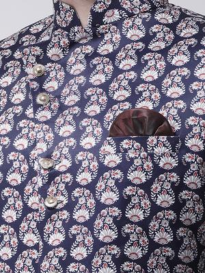 navy blue printed sherwani set - 17425297 - Standard Image - 4