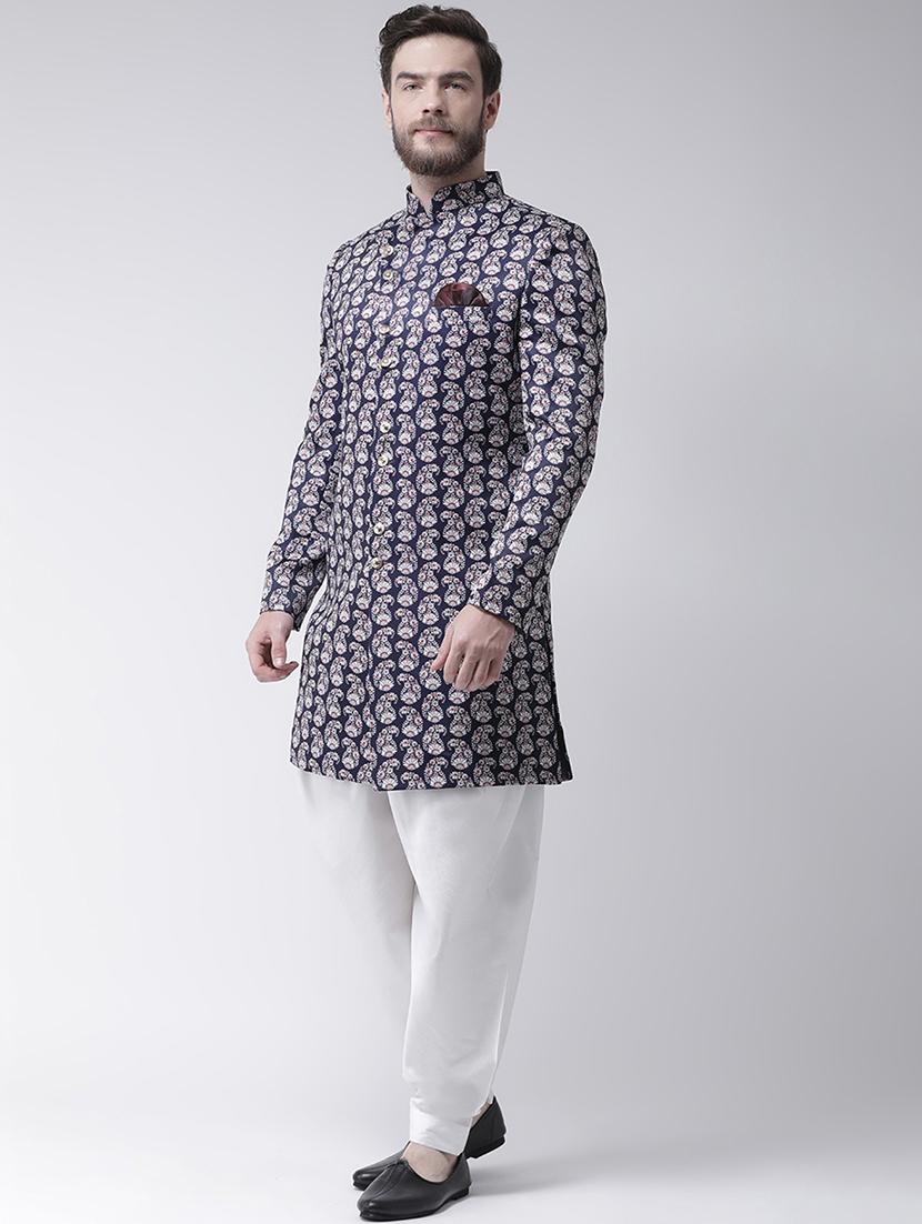 navy blue printed sherwani set - 17425297 - Zoom Image - 2
