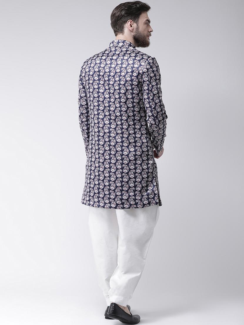 navy blue printed sherwani set - 17425297 - Zoom Image - 3