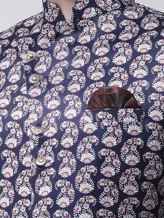navy blue printed sherwani set - 17425297 - Zoom Image - 4