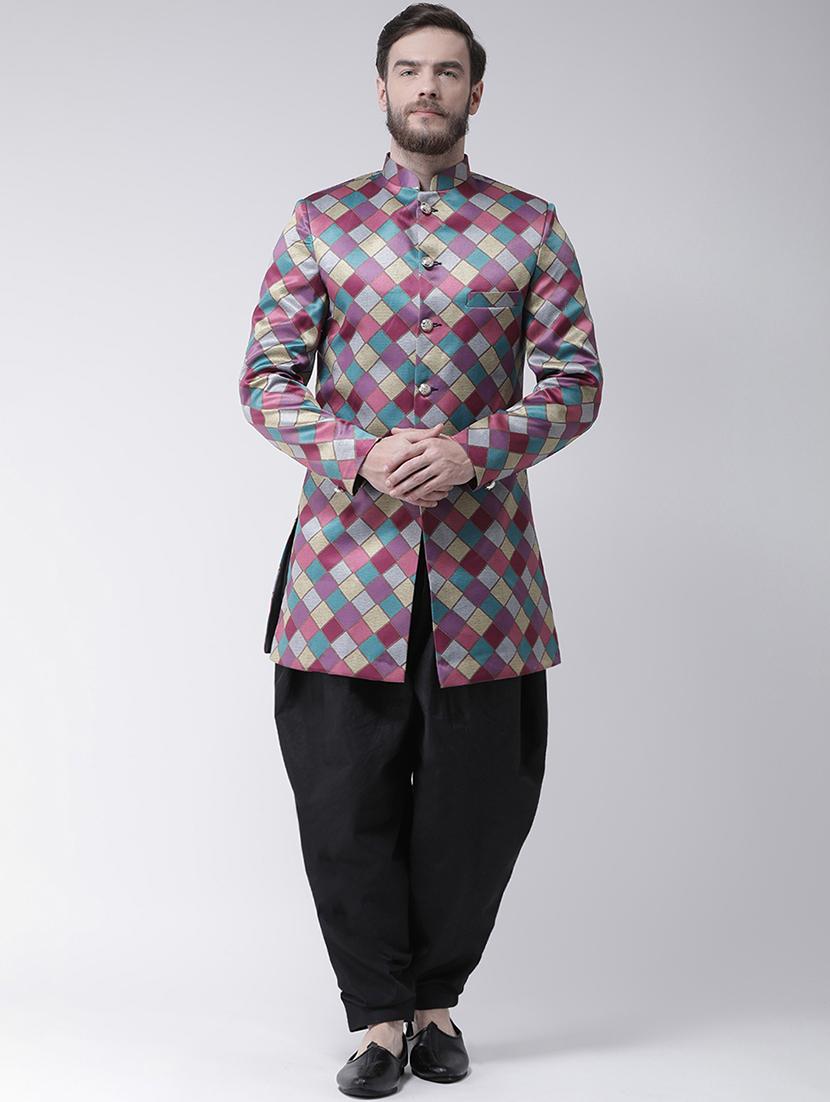 multicolored checkered sherwani set - 17425298 - Zoom Image - 1