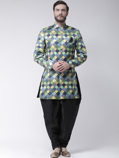 green checkered sherwani set - 17425301 - Standard Image - 1