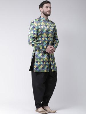 green checkered sherwani set - 17425301 - Standard Image - 2