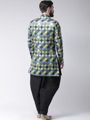 green checkered sherwani set - 17425301 - Standard Image - 3
