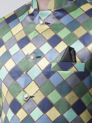 green checkered sherwani set - 17425301 - Standard Image - 4
