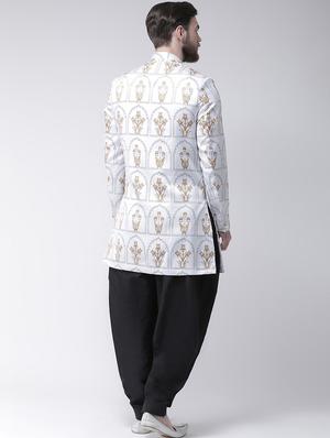 white printed sherwani set - 17425302 - Standard Image - 3