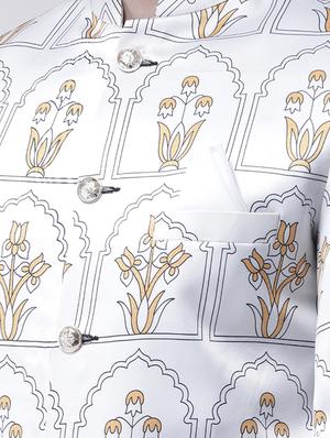 white printed sherwani set - 17425302 - Standard Image - 4