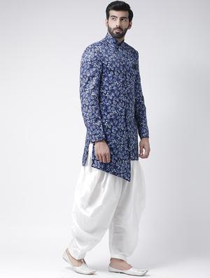 navy blue printed sherwani set - 17425319 - Standard Image - 2