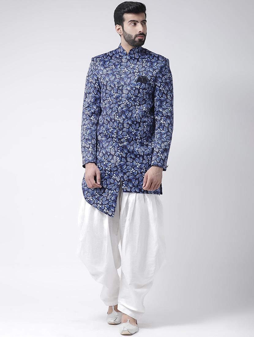navy blue printed sherwani set - 17425319 - Zoom Image - 1