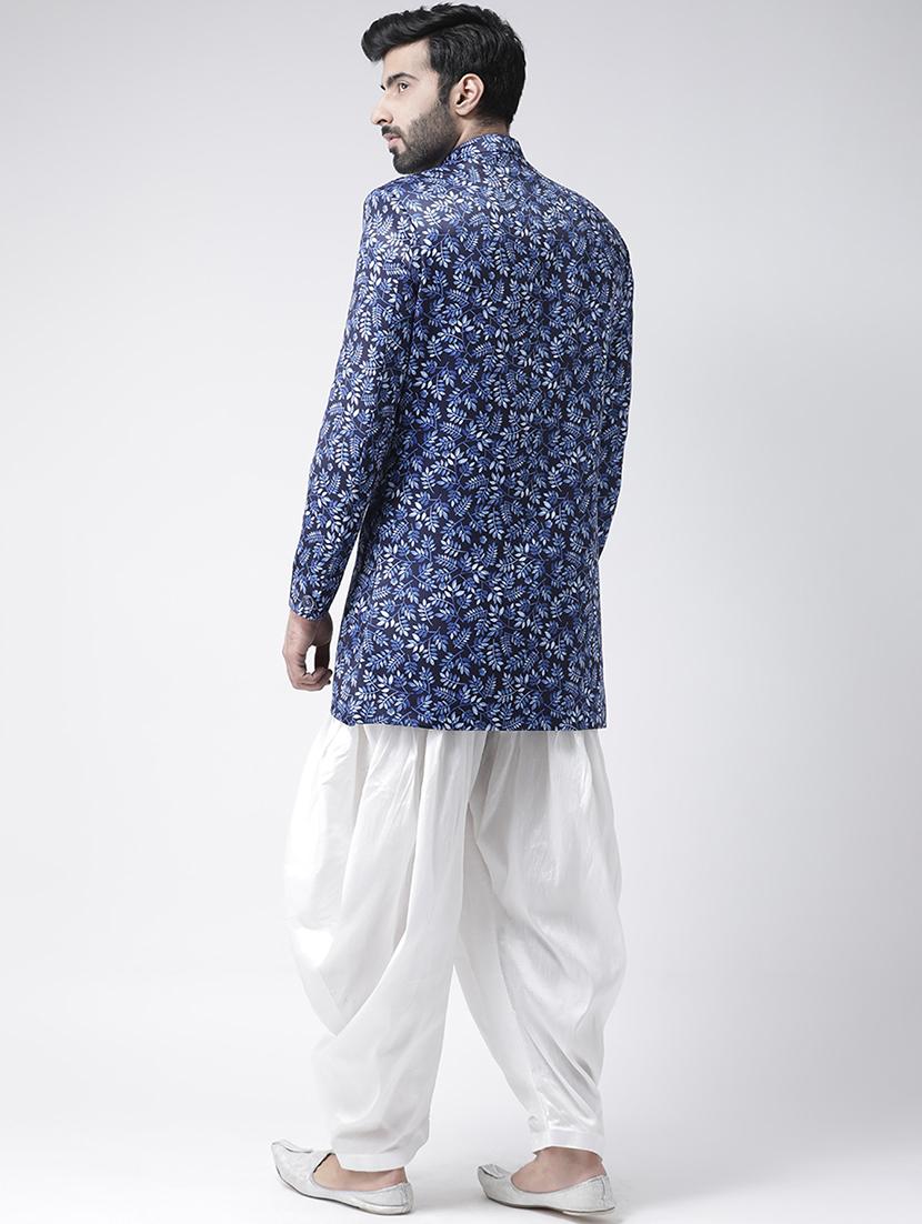 navy blue printed sherwani set - 17425319 - Zoom Image - 3