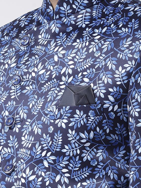 navy blue printed sherwani set - 17425319 - Zoom Image - 5