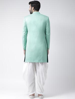 sea green solid sherwani set - 17425320 - Standard Image - 3