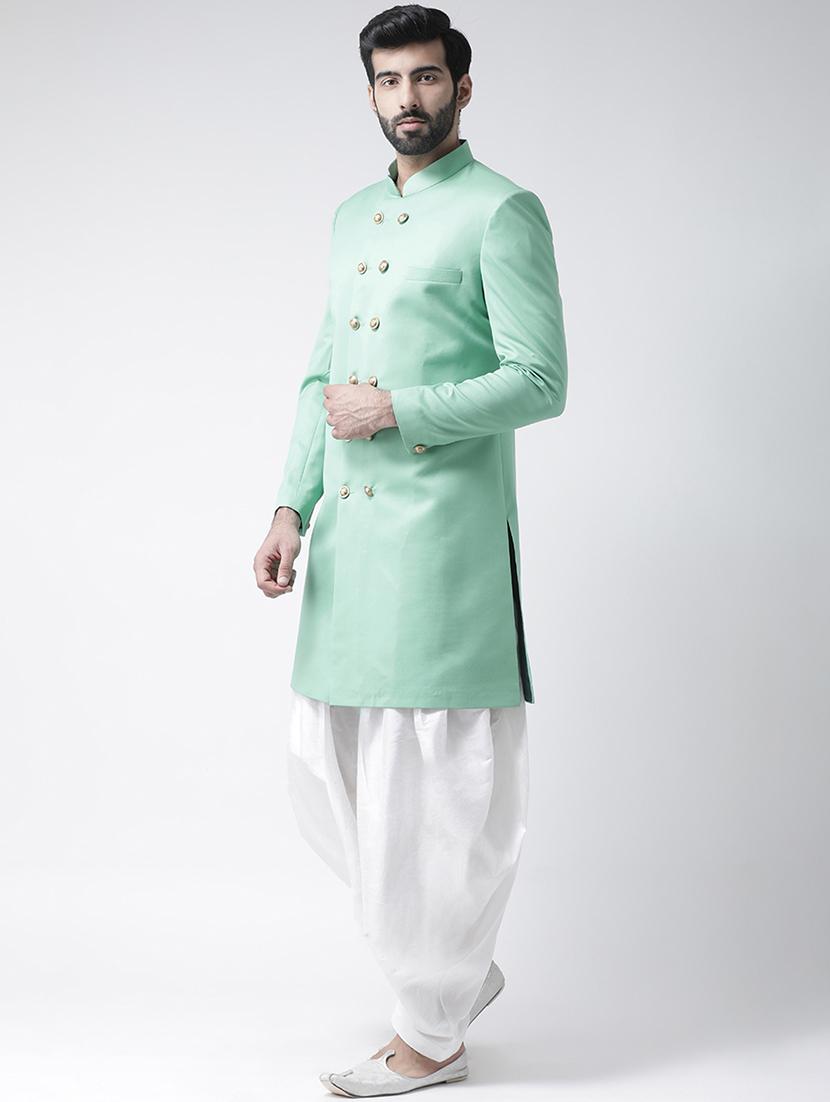 sea green solid sherwani set - 17425320 - Zoom Image - 2