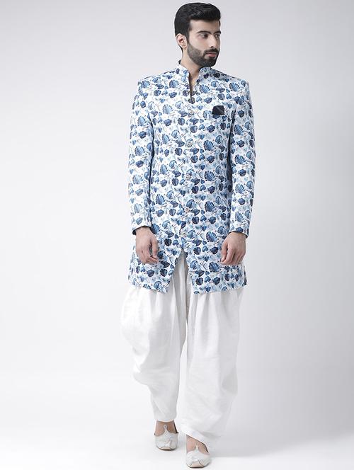 white printed sherwani set - 17425322 - Standard Image - 1