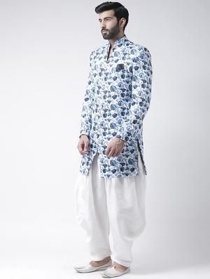 white printed sherwani set - 17425322 - Standard Image - 2